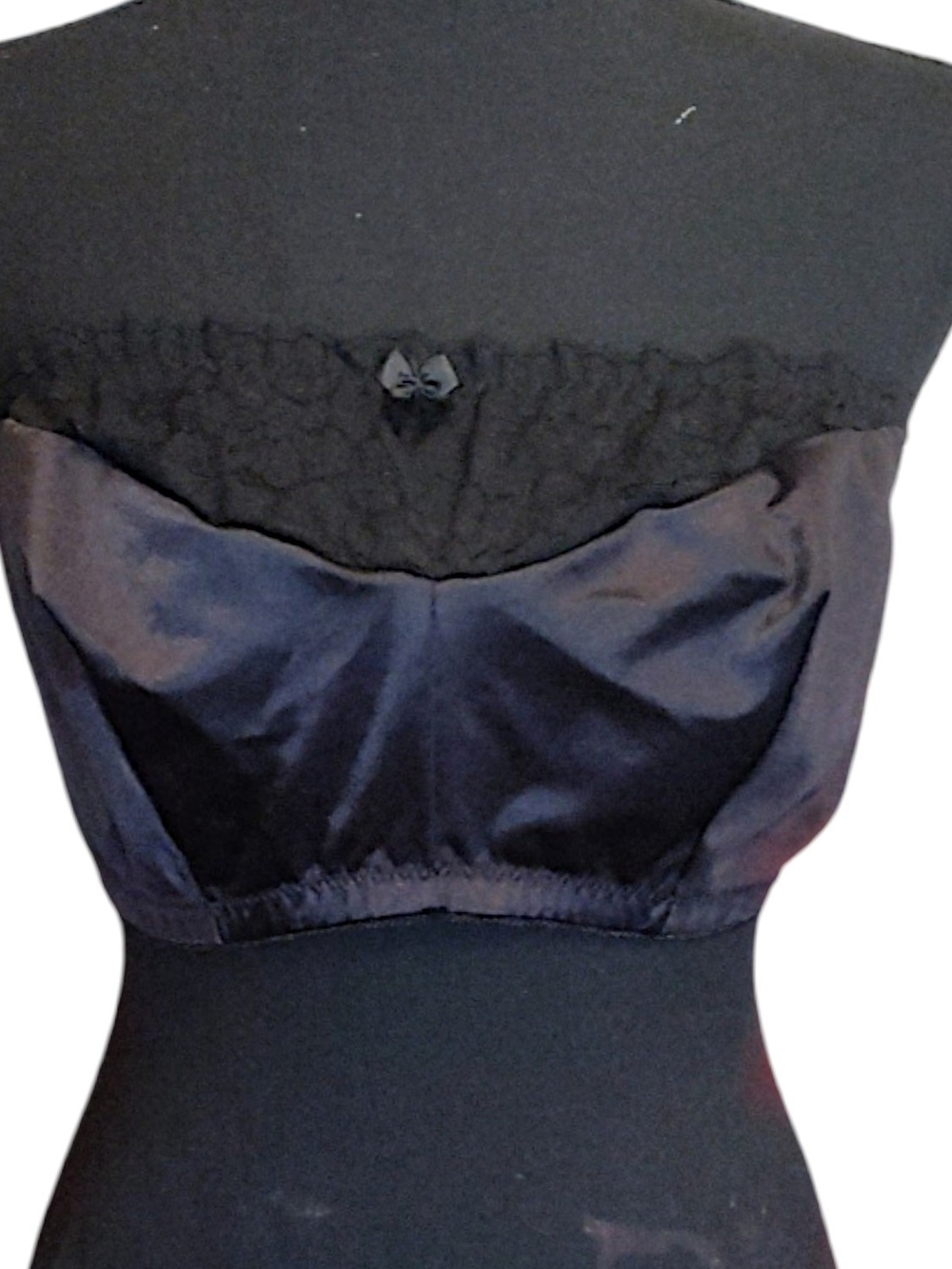 Glamorise Black Satin Strapless Bandeau with Lace Trim